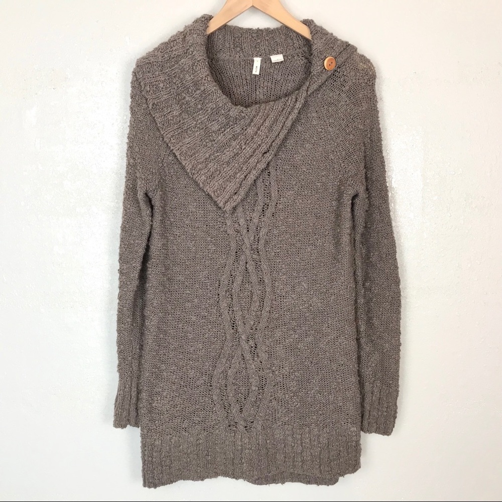 Moth Anthro Nubby Knit Button Cowl Neck Tunic